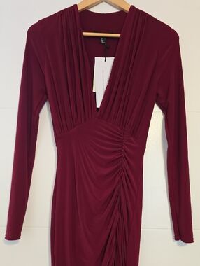 Club L London Burgundy Wrap-Style Pleated Dress